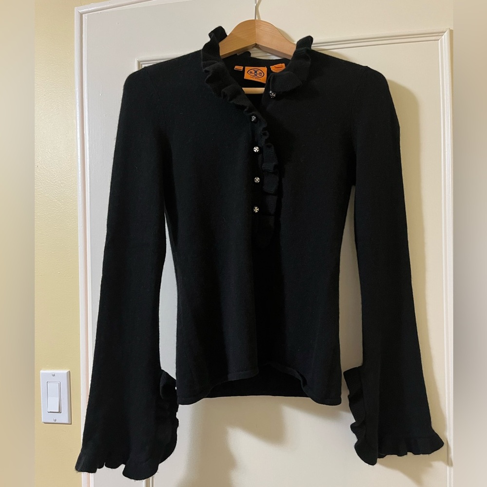 Tory Burch Ruffle Trim Cashmere Sweater
